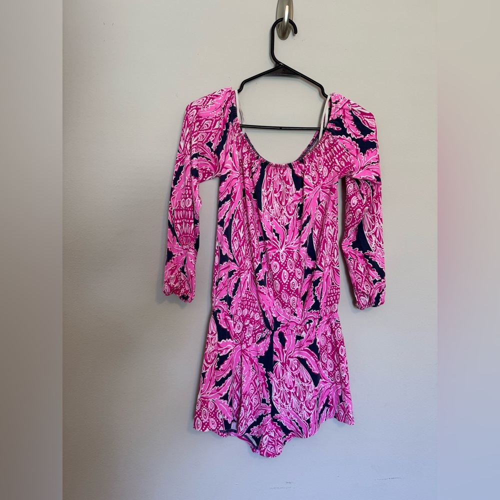 Lilly Pulitzer Pink and Black Scoop Neck romper XS